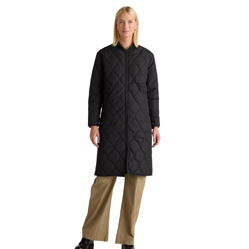 NWOT Quince Womens M Featherless Quilted Long Puffer Coat Black Preppy Outerwear